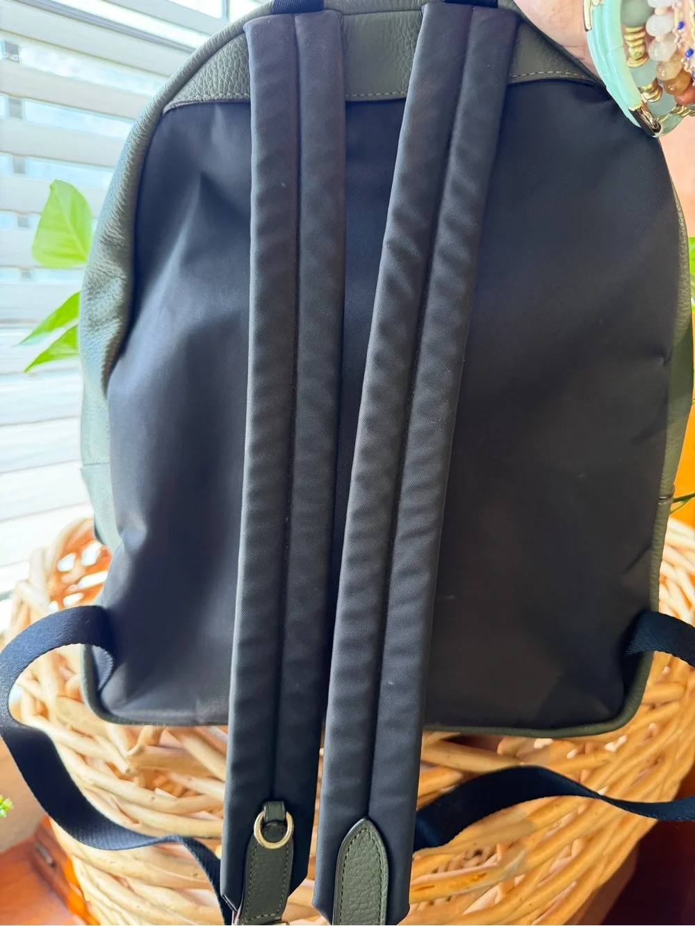 Coach Olive Green Pebbled Leather Backpack with Gold-Tone Hardware